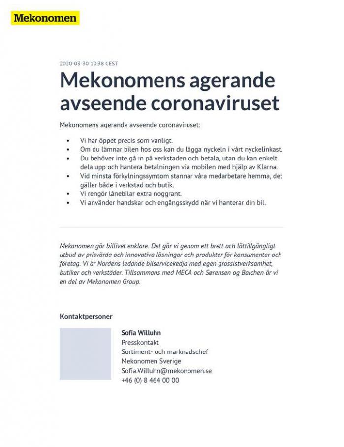 Mekonomen Erbjudande Coronaviruset . Mekonomen (2020-04-30-2020-04-30)
