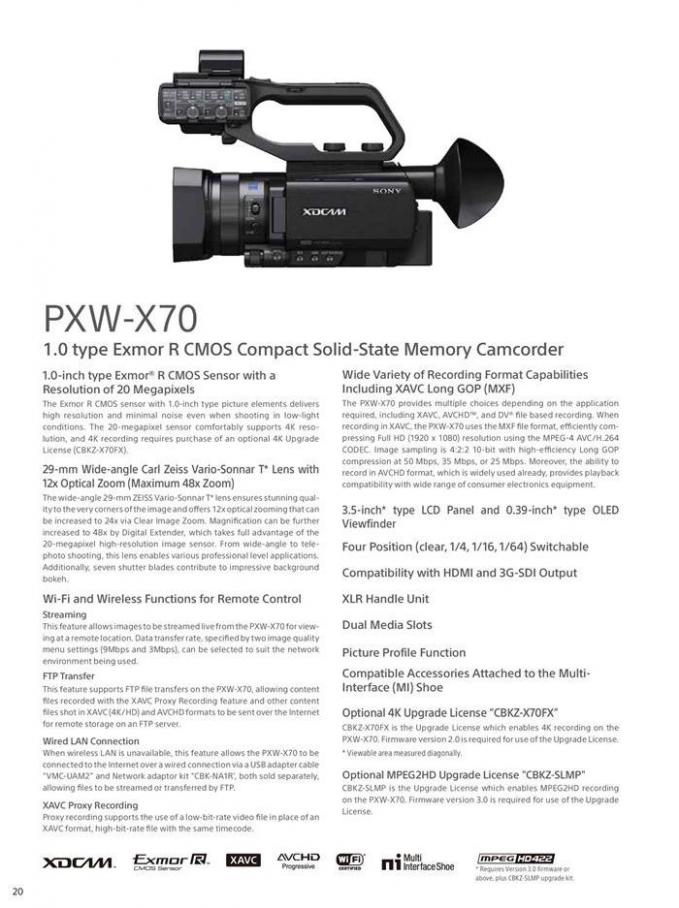  Sony Professional Camcorder Family . Page 20
