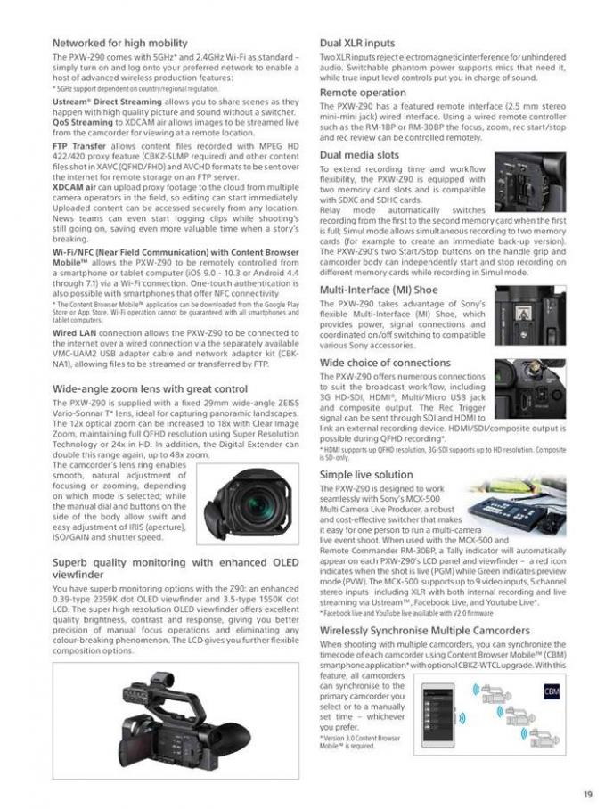  Sony Professional Camcorder Family . Page 19