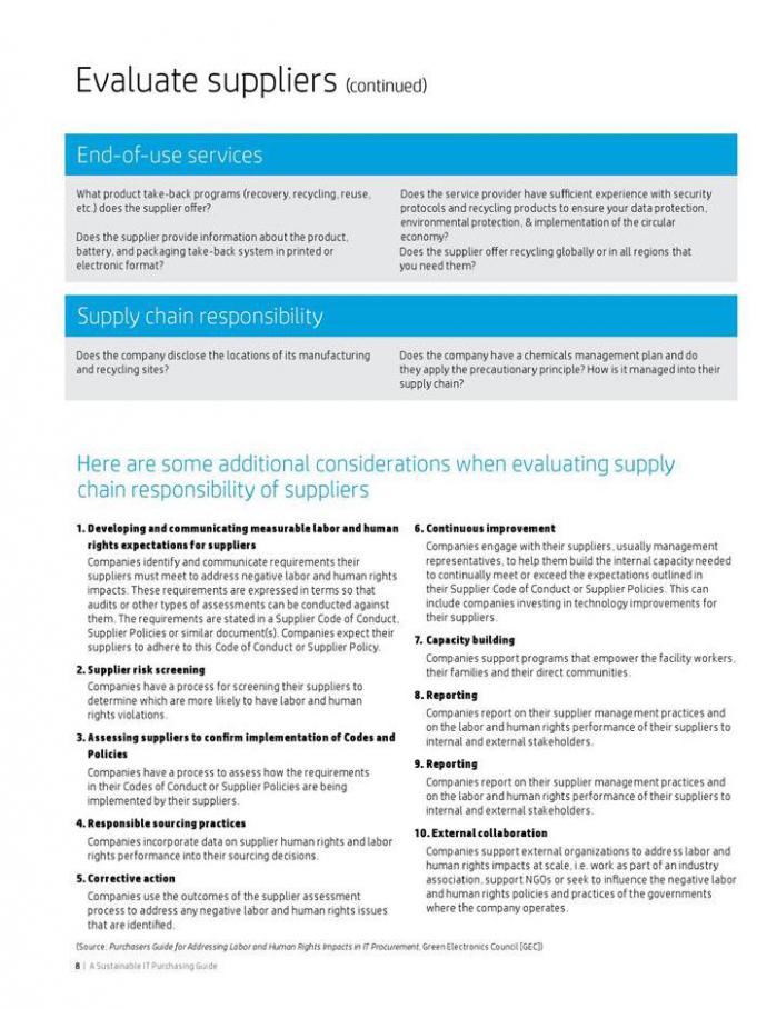  A sustainable IT purchasing guide . Page 8