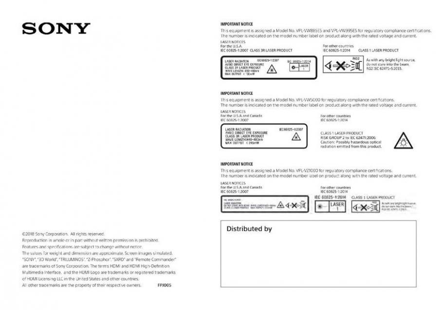  Sony Home Theater Projectors . Page 20