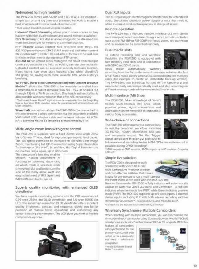 Sony Professional Camcorder Family. Page 19