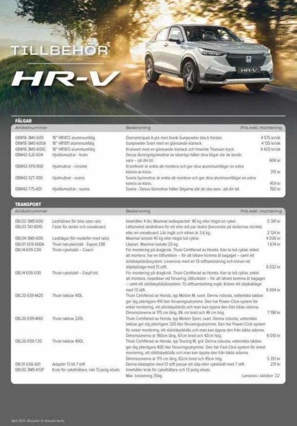 Honda Tillbehörsprislista HR-V Hybrid. Honda (2024-03-22-2024-03-22)