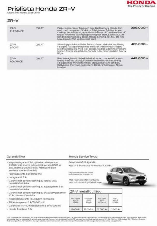 Honda ZR-V Prislista. Honda (2024-08-02-2024-08-02)