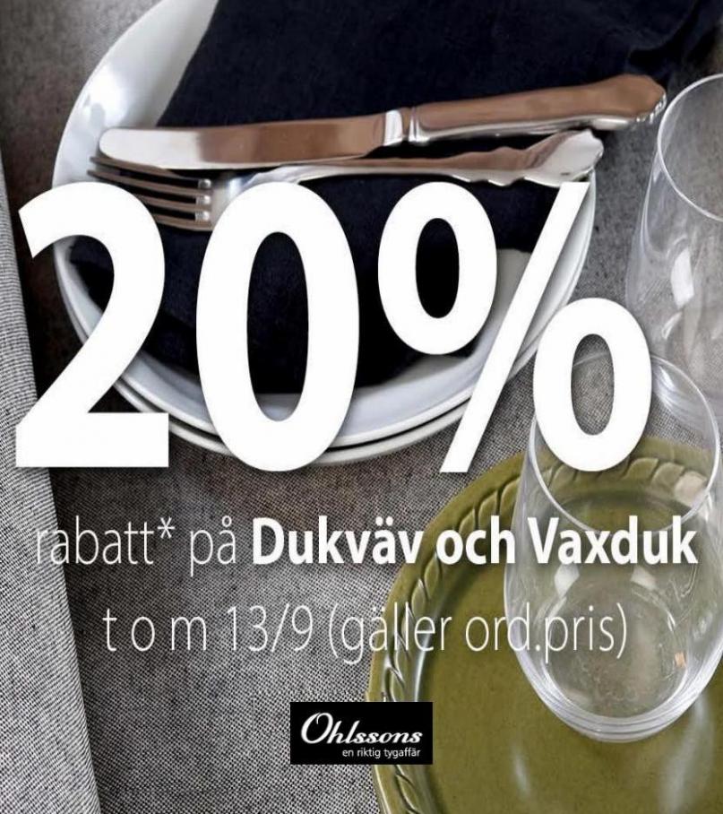 20% rabatt på Dukväv och Vaxduk. Ohlssons Tyger (2023-09-13-2023-09-13)
