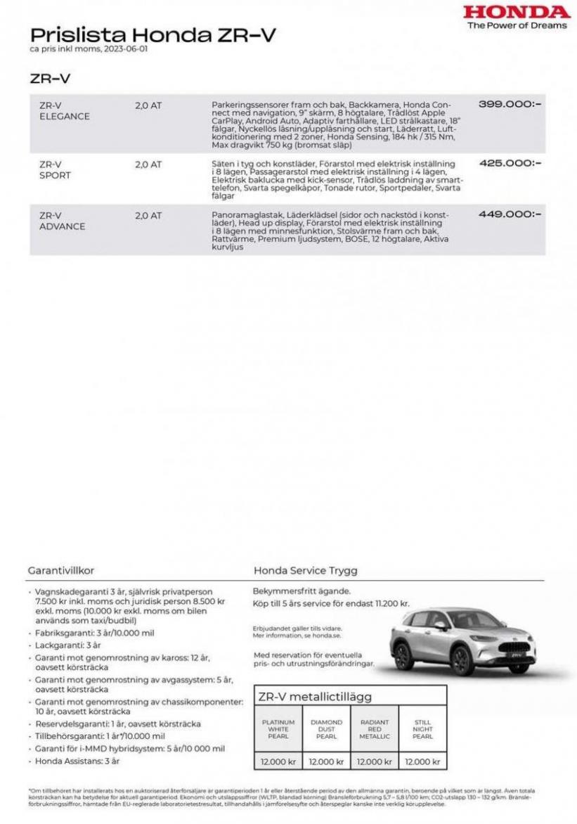 Honda ZR-V Prislista. Honda (2024-10-28-2024-10-28)