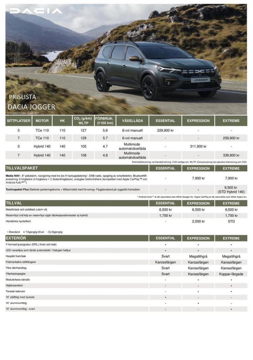 Dacia Jogger - Prislista. Dacia (2024-05-08-2024-05-08)