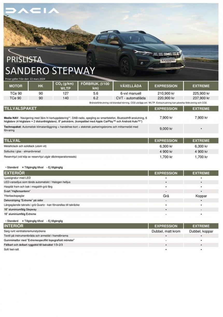 Dacia Sandero Stepway - Prislista. Dacia (2024-05-08-2024-05-08)