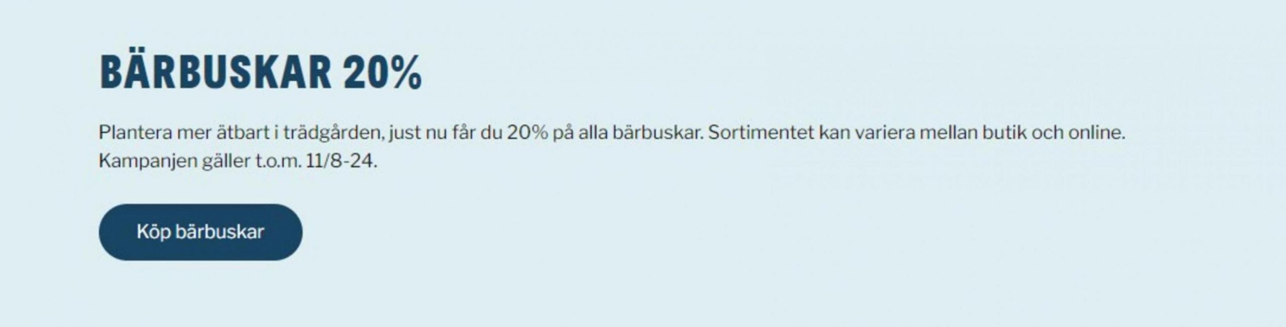 Bärbuskar 20% off. Blomsterlandet (2024-08-11-2024-08-11)